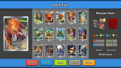 Deck edit screen showing a 50-card Tetramon deck