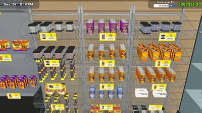 A fully stocked shop with customers walking between the shelves