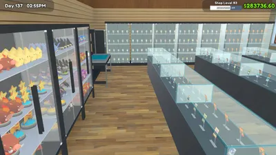 Empty shop interior with glass display cases and shelving